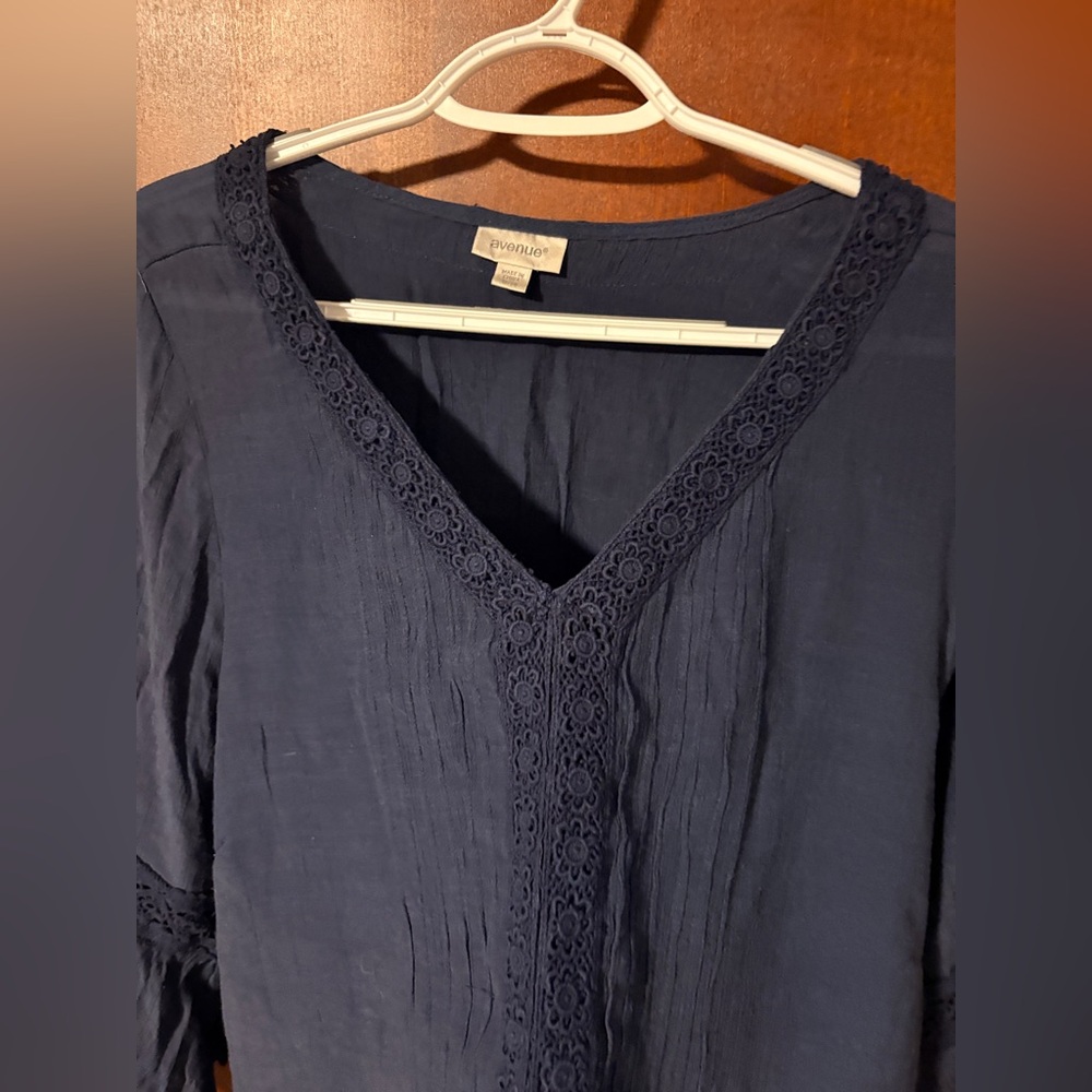 Avenue Deep Blue Lace Trim Top - Picture 2 of 7